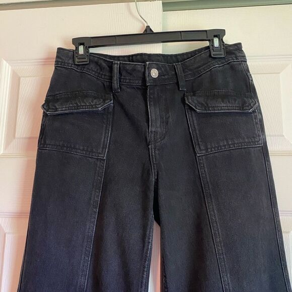 H&M divided 4 26 black wide leg flare mid to low rise jeans Y2K trendy - Picture 4 of 7